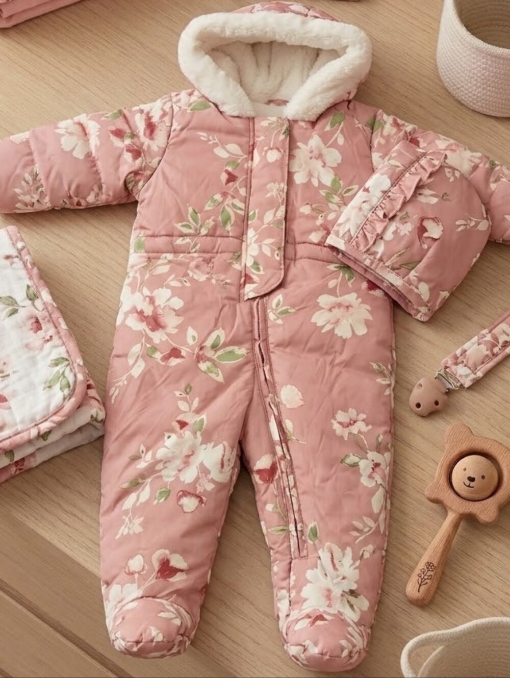 The Children's Place Pink Floral Faux-Fur Lined Jacket